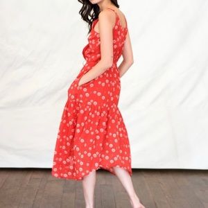 Trovata Birds of Paradis Red Dandelion Print Midi Dress Women's Size Medium